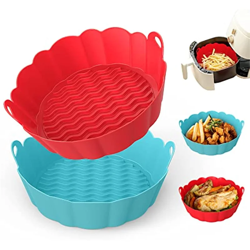 

Air Fryer Silicone Baking Tray Silicone Air Fryer Liners Pot 8 Inch Reusable Air Fryer Oven Accessories Silicone Basket Bowl