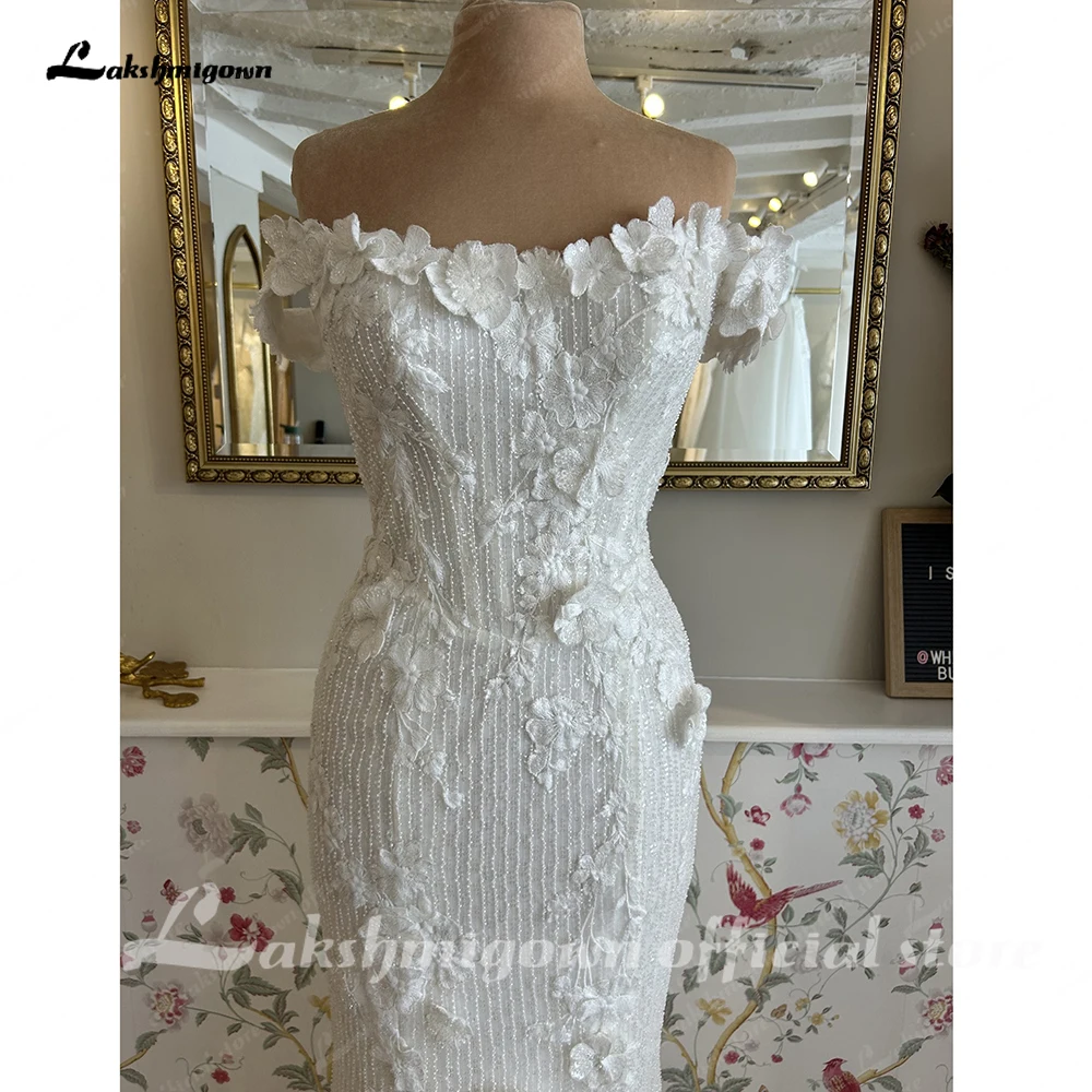 Lakshmigown Moonlight Funkelnde Hochzeitskleider Meerjungfrau Off-Shoulder Applikationen Pailletten Brautkleid Abnehmbarer Schleppen Maßanfertigung – Detail 10