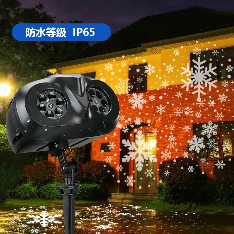 Christmas LED Double-Head Snowflake Projector Light, Outdoor Waterproof Ground Stake Garden Holiday Lamp