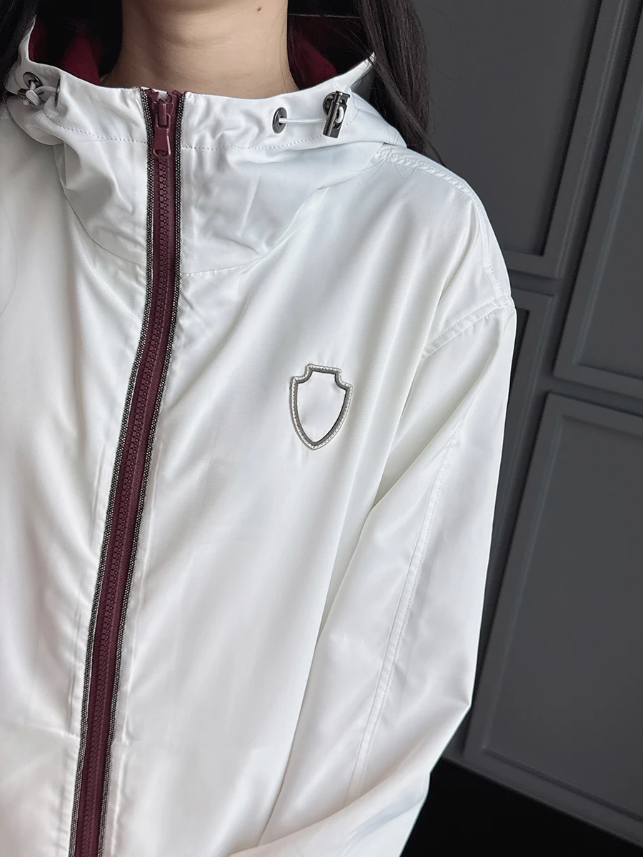 

Outdoor Windproof Spor Casual Hooded Jaet Color Blo Zipper Closure Long Sve Coat for Women Loose Fit Sle