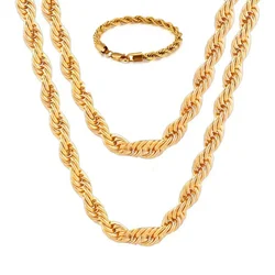 wholesale 2pcs Set 18K Gold 4MM Chain Rope Necklace Bracelets Set Fashion for Man Boy Lady Women Christmas Gifts Jewelry Wedding