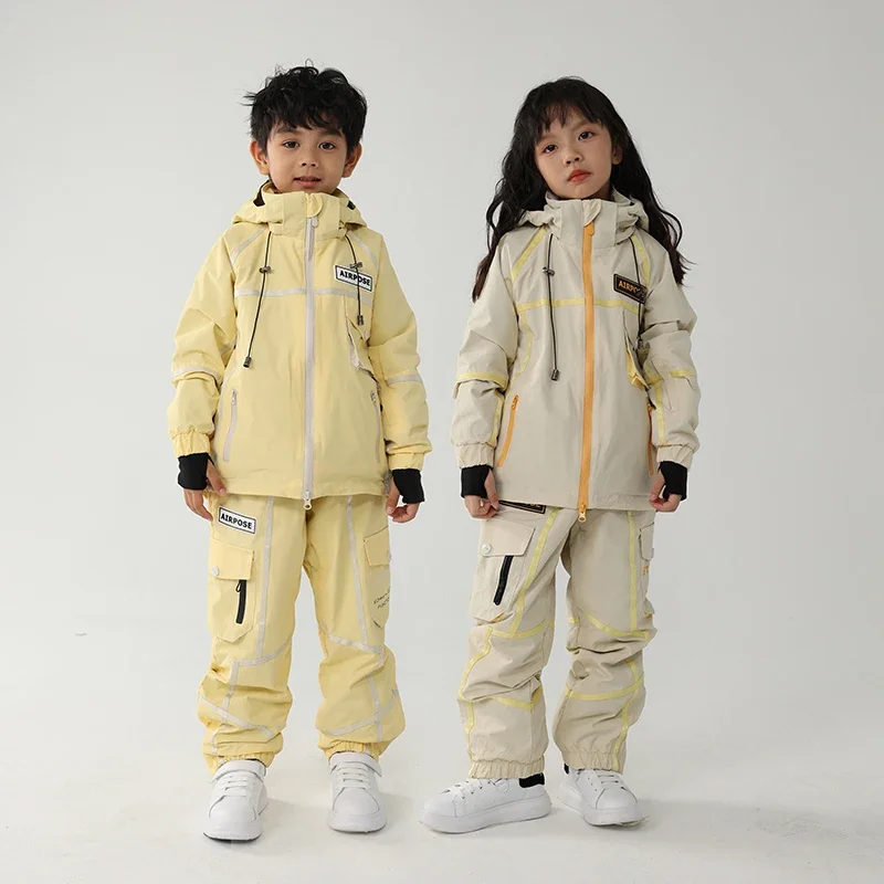 2024 Winter New Kids Ski Set Overalls Children Ski Suit Girls  Warm Windproof Waterproof Outdoor Snowboard Boys Jacket Clothing