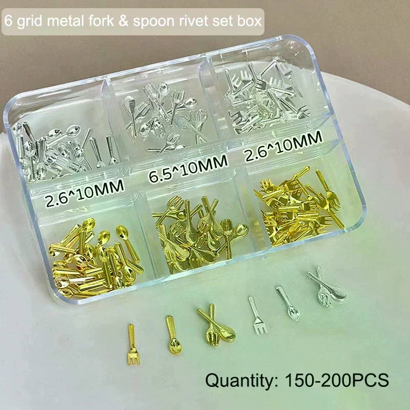 6-roosters/doos mix goud zilver mini-vorken lepels servies legering nail art strass decoraties manicure genezen bedels accessoires
