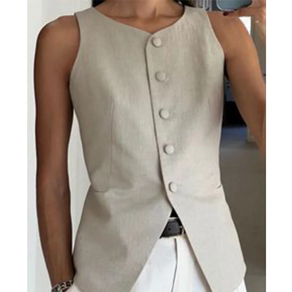 Damesvesten Top O-hals Mouwloos Single-Breasted Zacht En Comfortabel Mode Vrouw Gilet Voor Casual Dagelijks Pak Vest Top