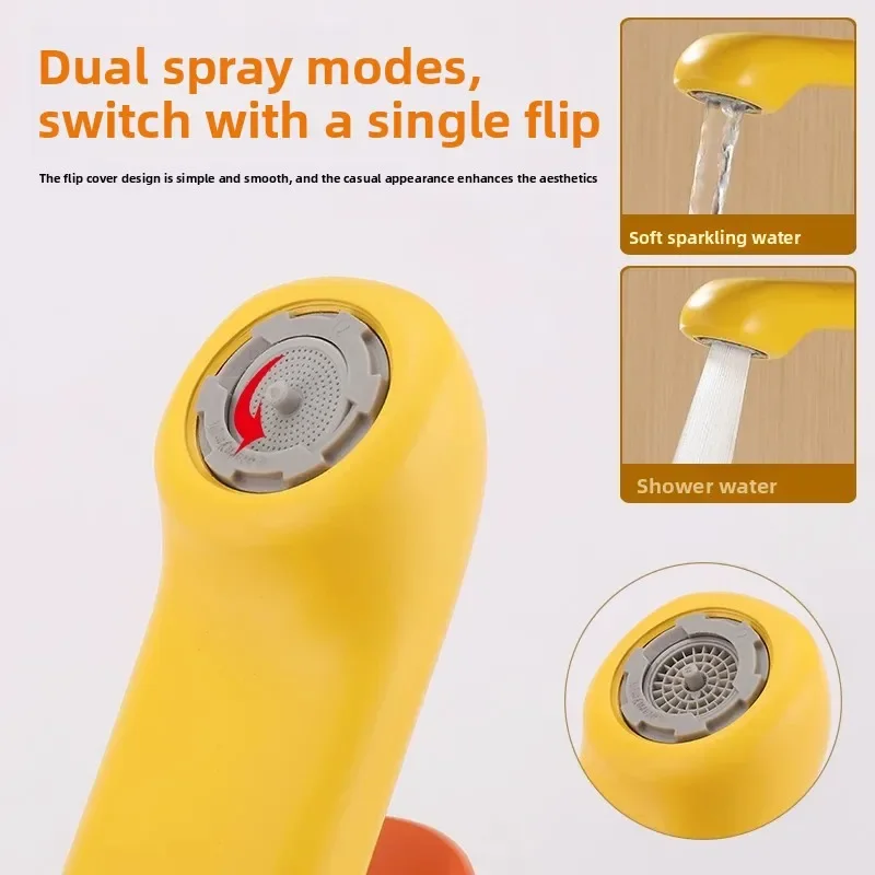 Cartoon-Style Children's Faucet: Little Yellow Duck Design, Adjustable Hot/Cold Water, Splash-Proof, Universal Sink Faucet