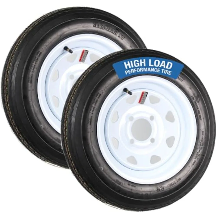 2-Pack Trailer Tire Rim Assembly 4.80-12 480-12 4 Lug On 4 Inch Load Range C White Wheel - 2 Year Warranty w/Roadside