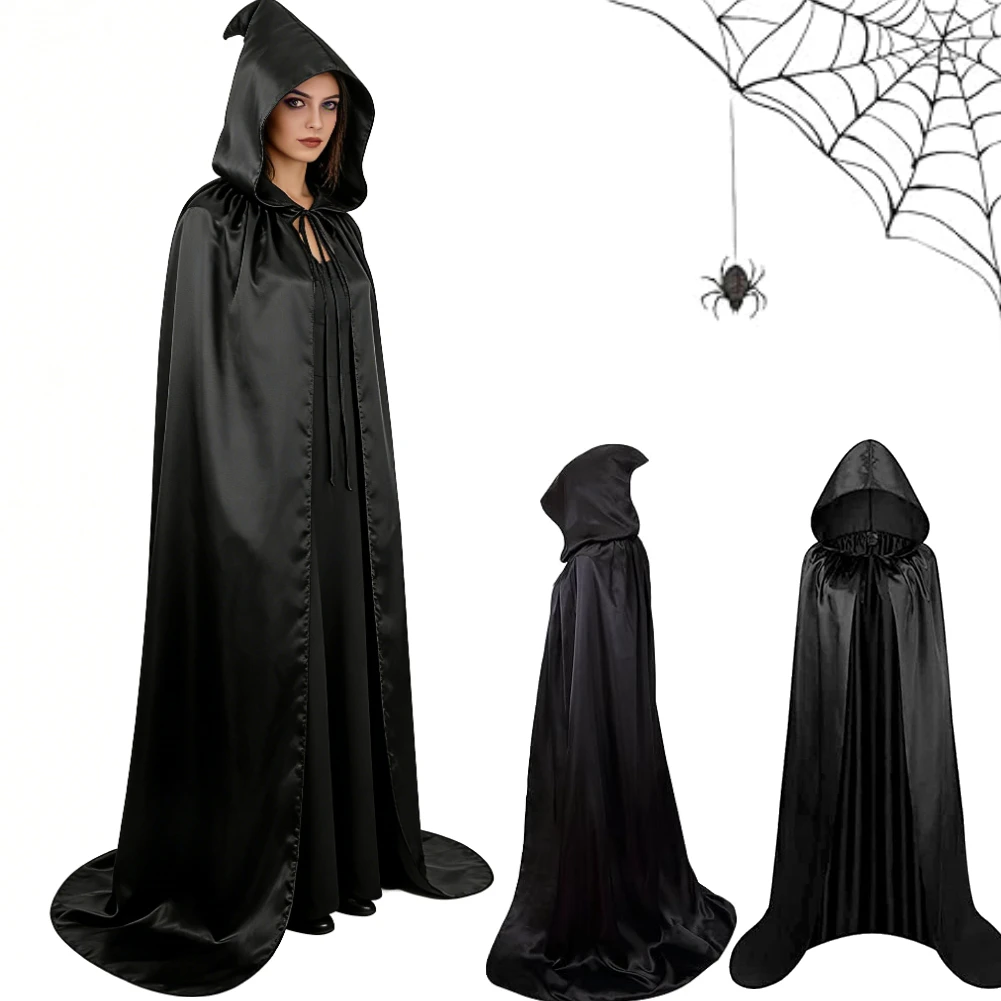 Umhang mit Kapuze Unisex Hexenumhang mit Kapuze Schwarze Robe für Frauen Männer Kinder Halloween Cosplay Kostüme Weihnachtsaufführung