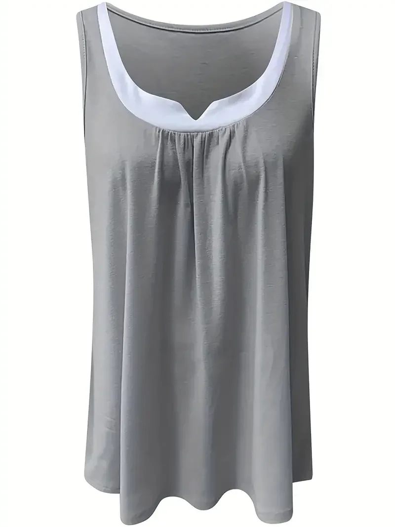 المرأة حجم كبير 1XL-8XL موضة المرقعة مطوي أكمام تانك القمم السيدات عادية مستديرة الرقبة تانك الصيف القمم