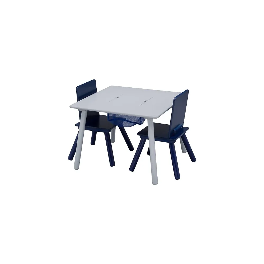 

Kids Table and Chair Set with Storage (2 Chairs Included), Grey/Blue