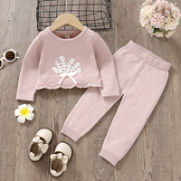 Fashion Baby Girls Clothes Sets Pink Long Sleeve Knit Newborn Sweaters Shirts+Pants Outfits Autumn Winter Toddler Child Costumes