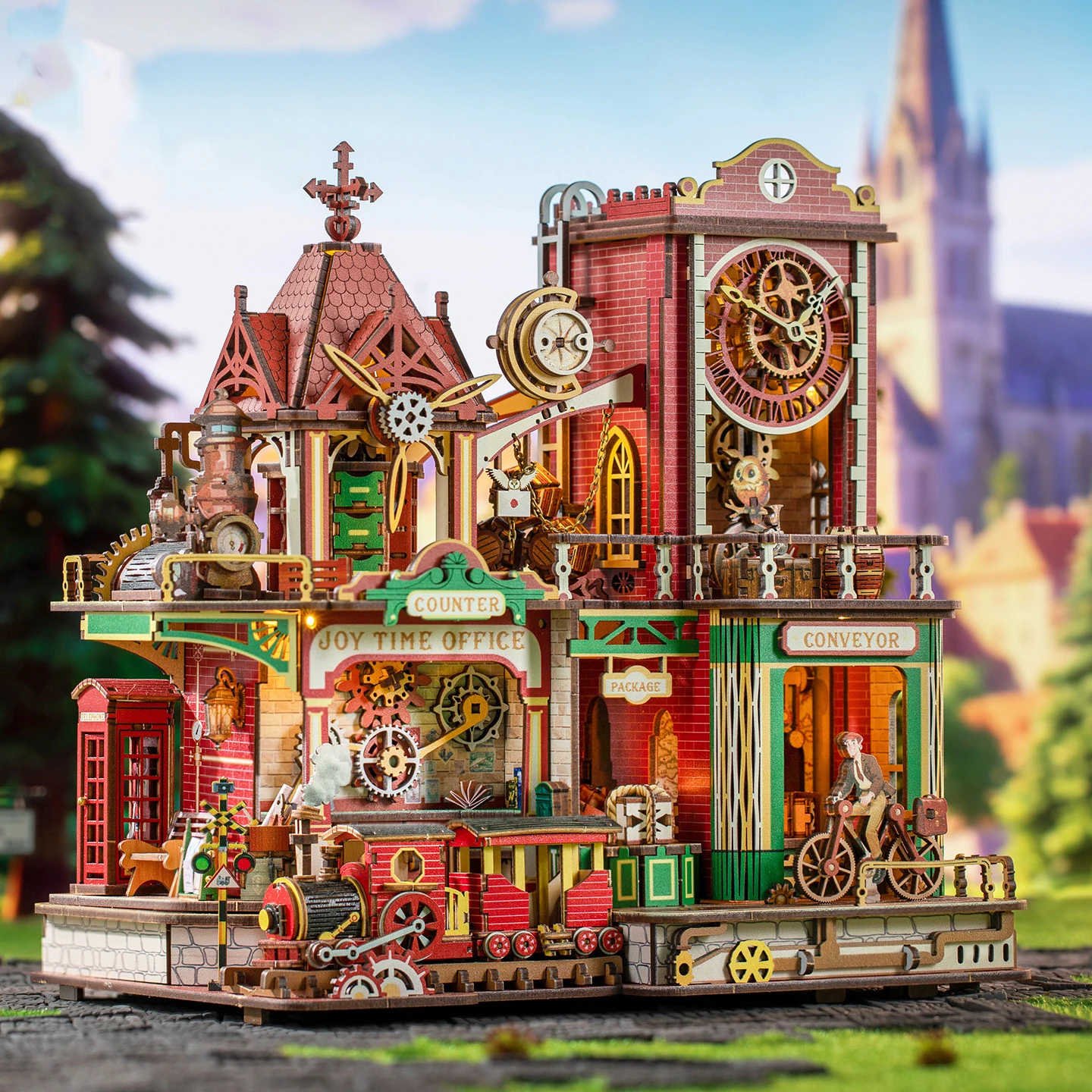 DIY Holz-Modellbausatz 'Joey's Zeitpostamt' - Miniatur-Figuren für Geburtstagsgeschenke, Heimdekoration und Bastelarbeiten