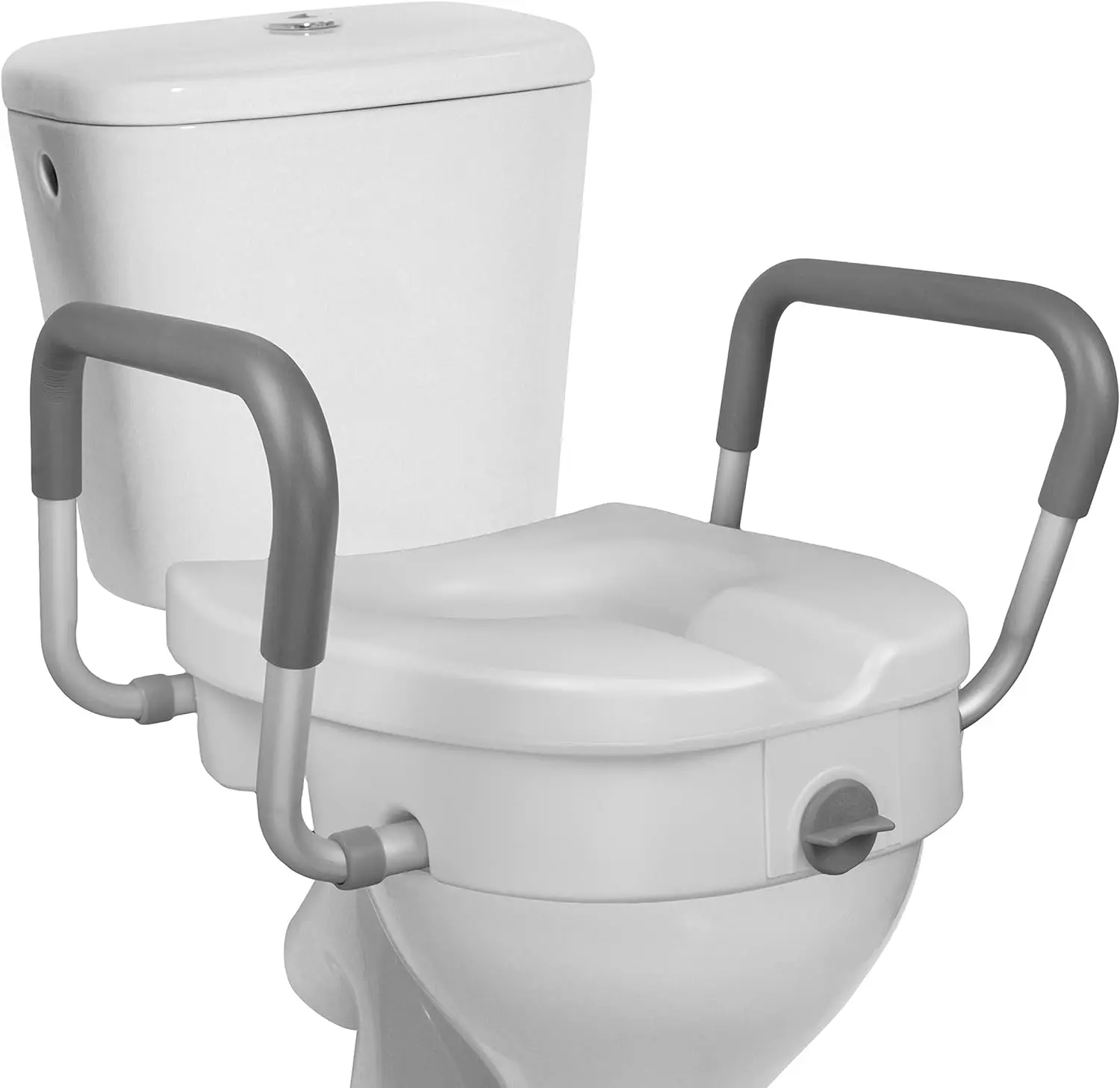 Raised Toilet Seat - 5 Inch Elevated Riser with Adjustable Padded Arms - Toilet Safety Seat for Elongated or Standard Commode