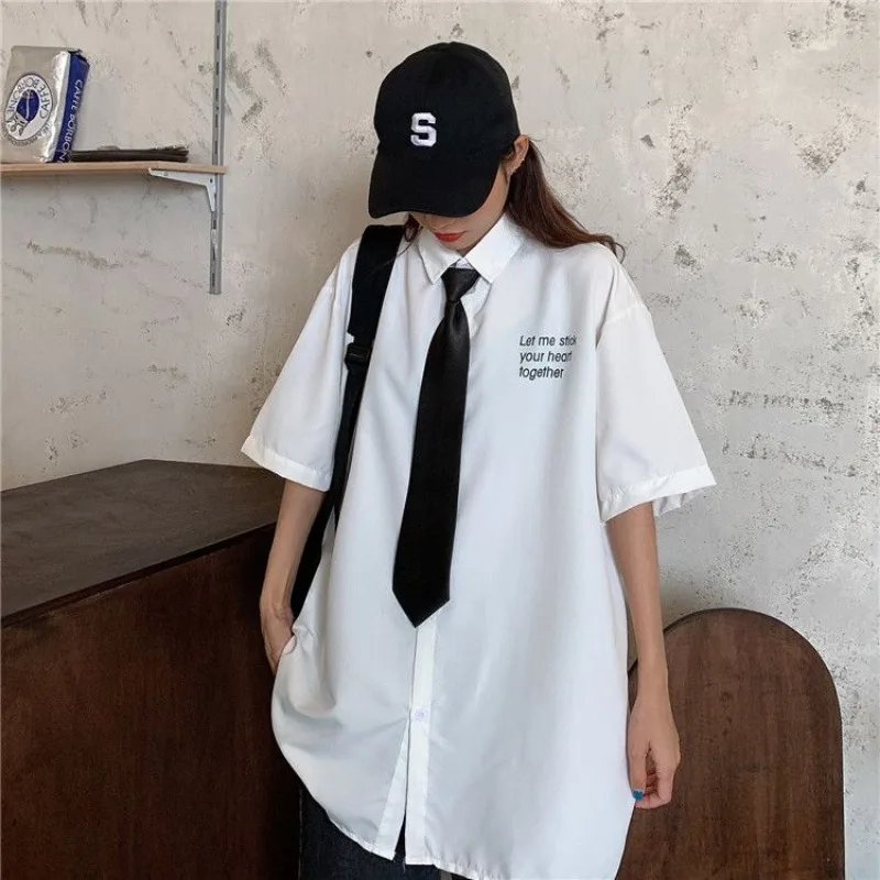 DAYIFUN-2024 Summer Shirts with Tie,Lady,New Academy Style,Print Design,Short Sleeve Blouses Women,Korean,Loose Blusas,Tops