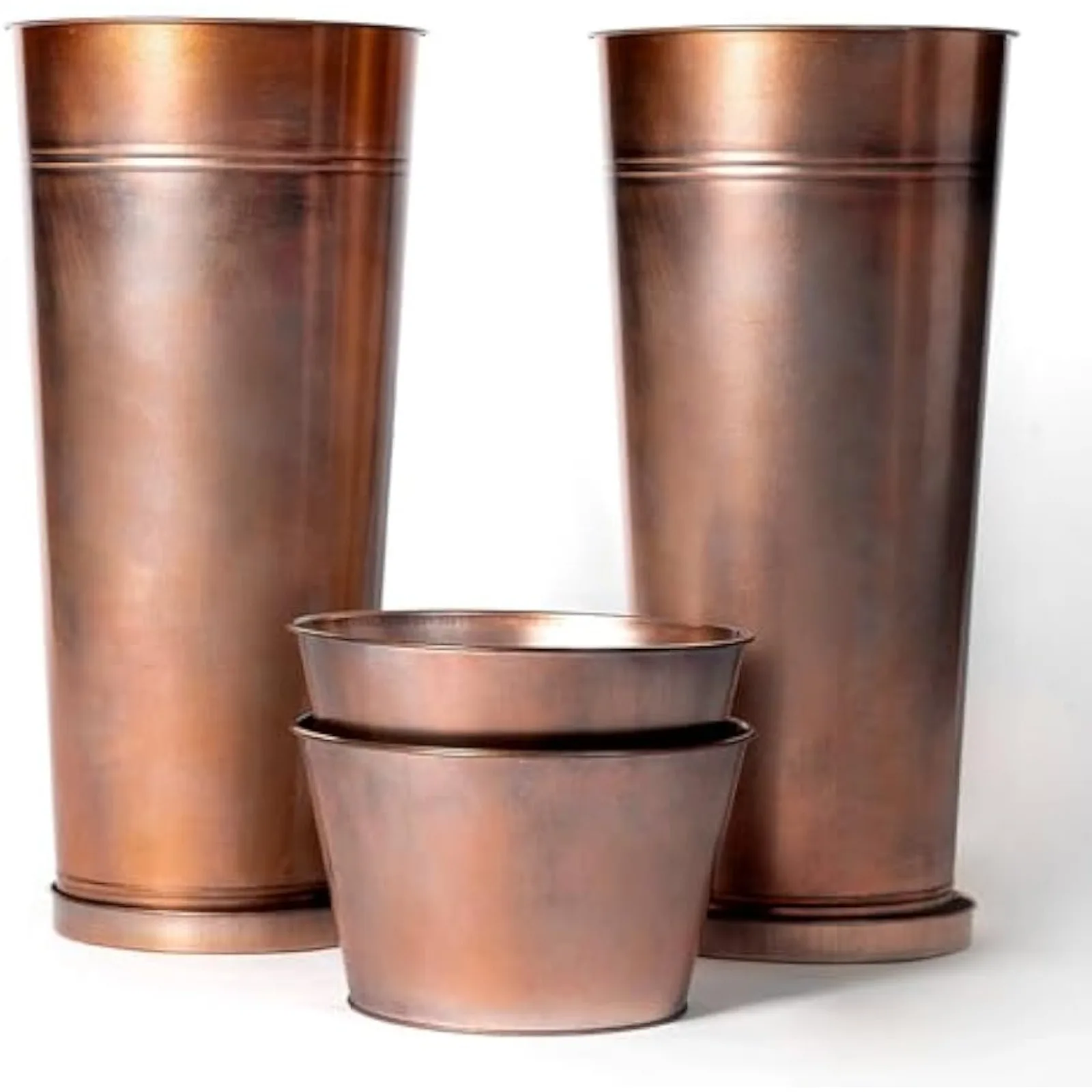 

US 28 in. Metal Tall Copper Planter Sets Tapered Elevate Pots Hand-Finished Antique Copper for Outdoor/Indoor/Patio