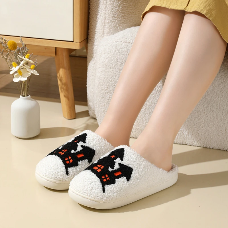 Halloween Baotou Slippers 2024 Autumn Winter New Cartoon Design Flat Bottom Anti Slip Indoor and Outdoor Wearing Cotton Shoes