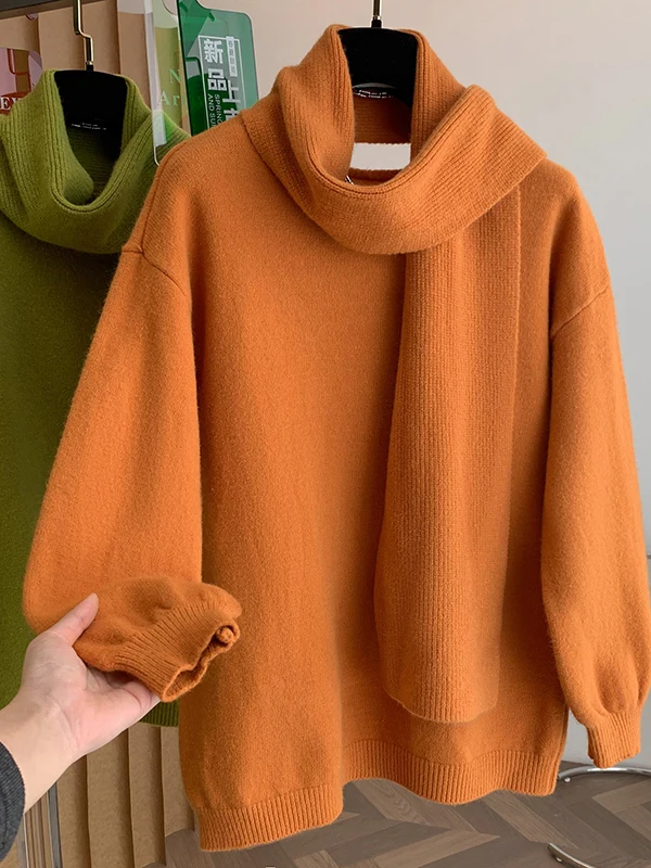 

Lu Brand Women's Loose Knit Sweater with Detachable Scarf Soft Cozy Autumn Winter Woolen Pullover Lazy Sle Faionable La...