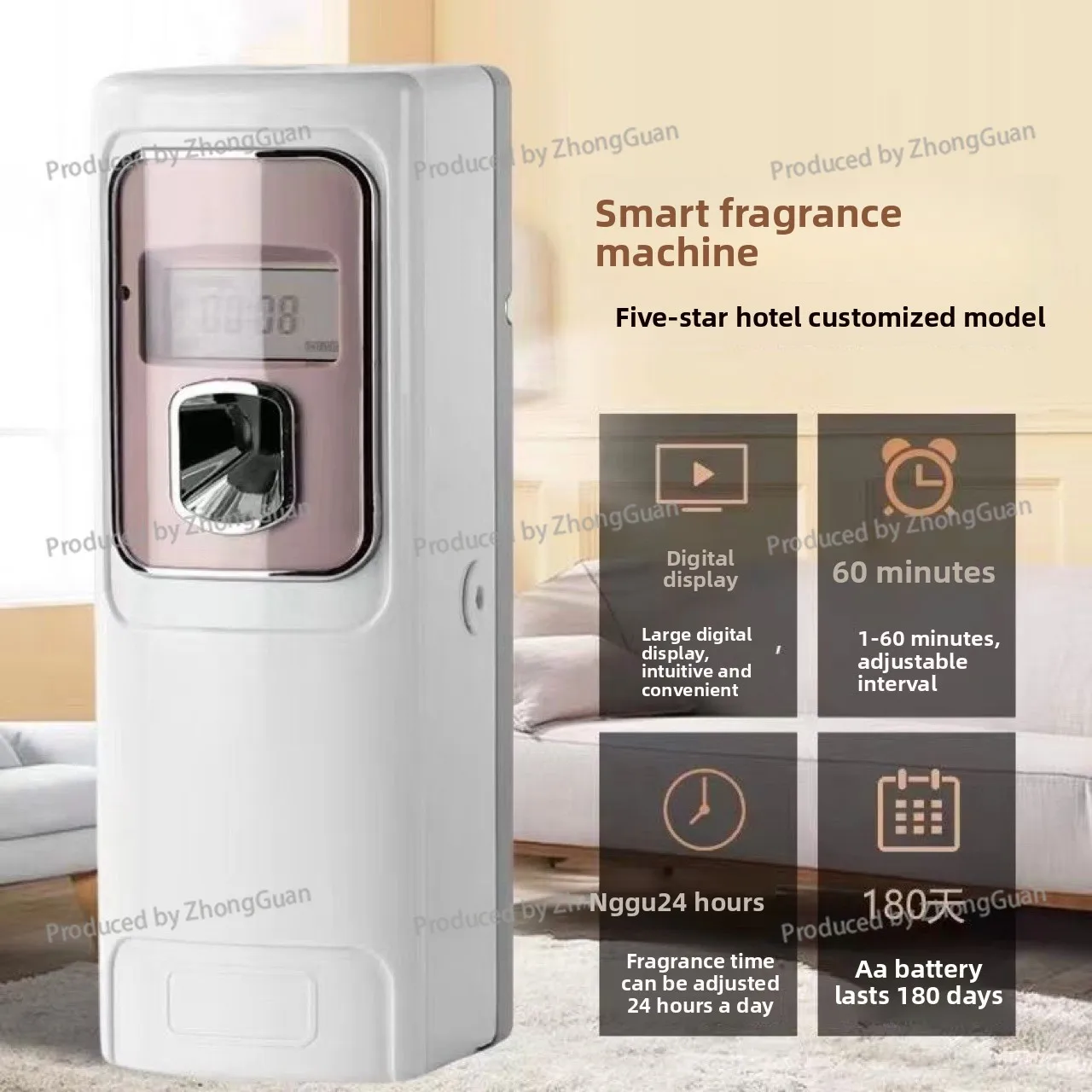 Hotel Lobby Automatic Scent Diffuser, Commercial Timed Aroma, Toilet/bathroom Odor Eliminator and Scent Enhancer, Air Freshener