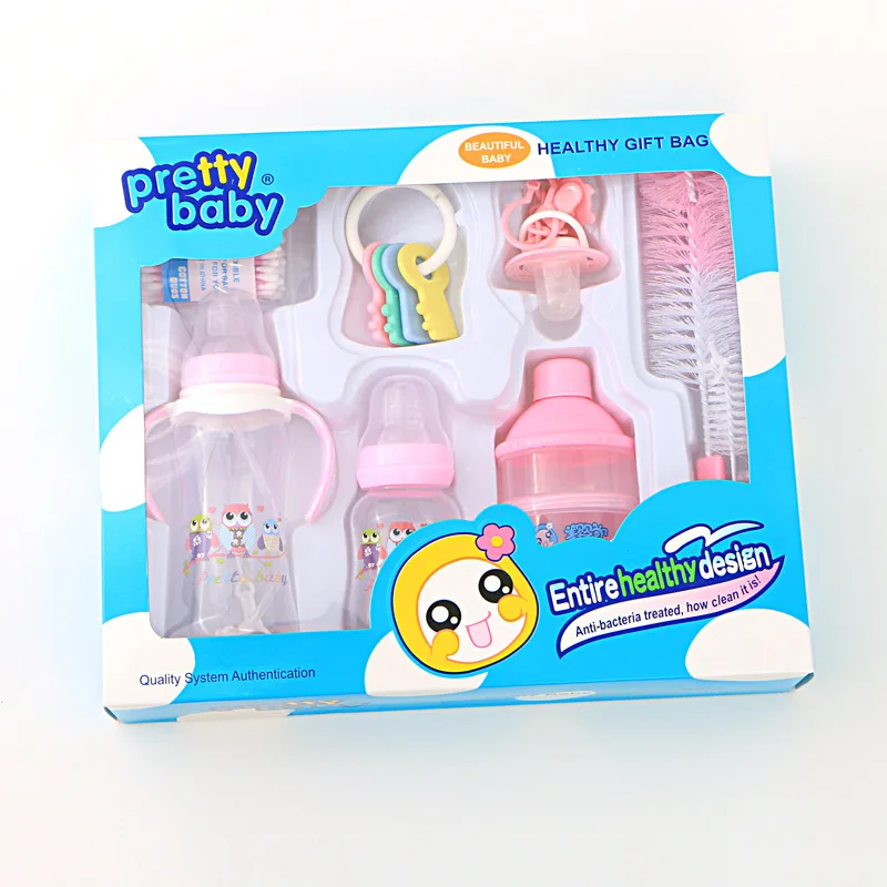 New 8-piece Gift Box Creative Cute Cartoon Baby Standard Caliber 280ml Bottle Brush Cleaning Toys and Other Sets