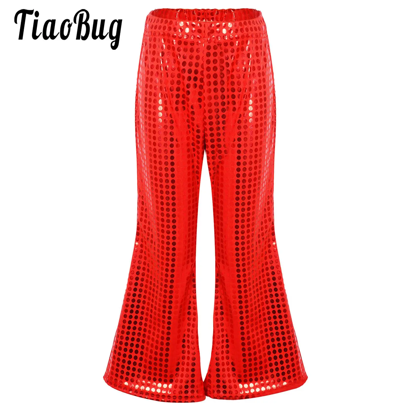 

Girls Boys Shiny Sequined Long Pants Disco Latin Jazz Tango Dance Costume Sparkly Bell-Bottom Trousers for 2years-16years