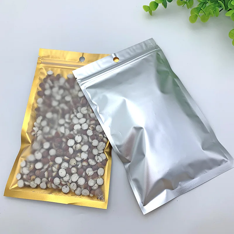 20-50 Stück/Lot Goldene Aluminiumfolien-Ziplock-Beutel, Umgekehrte Silberfarbe, Mehrfachgrößen, Wiederverschließbare Aufbewahrungsbeutel für Ornamente, Süßigkeiten und Geschenkverpackungen – Detail 3