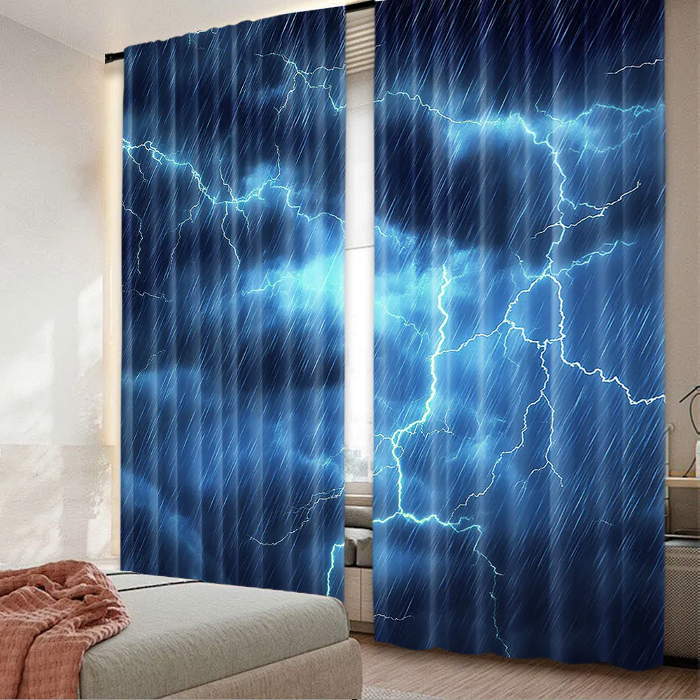 

2Pcs Curtain Dark Clouds In The Sky Heavy Rain Thunder And Lightning Curtain Suitable For Living Room Bedroom Kitchen And