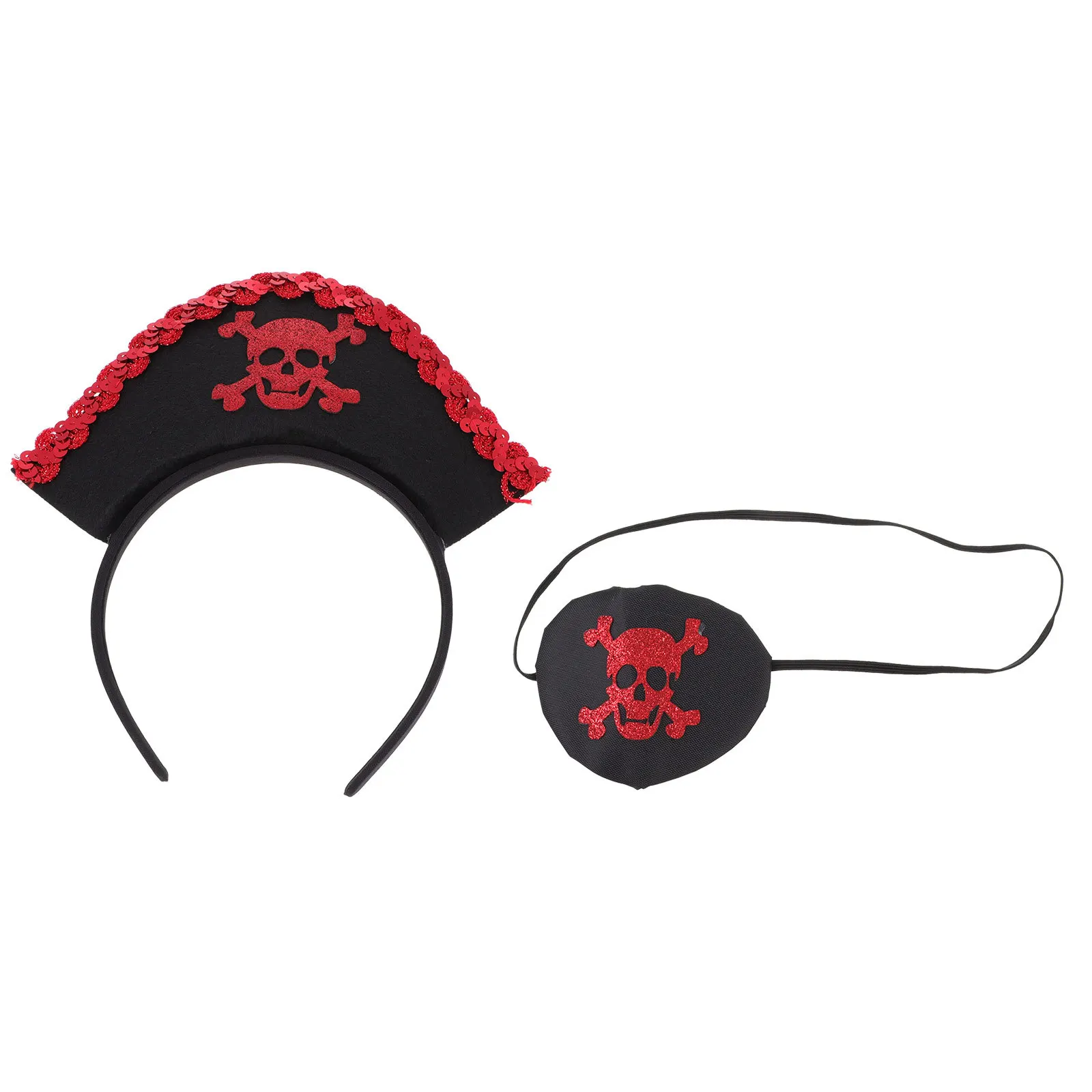 1set Pirate Headband Skull Eye Mask Set Red Halloween Party Accessories Cosplay Props Pirate Costume Set For Kids Adults Dress