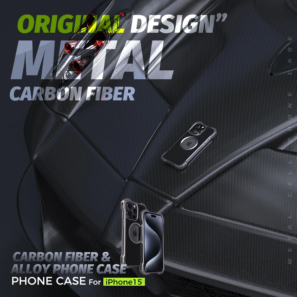 

Совместимый с R-just чехол Magsafe для Iphone 16, 15, 14, 13, 12 Pro Max, защитный чехол для объектива из углеродного волокна, металлический бампер, чехлы