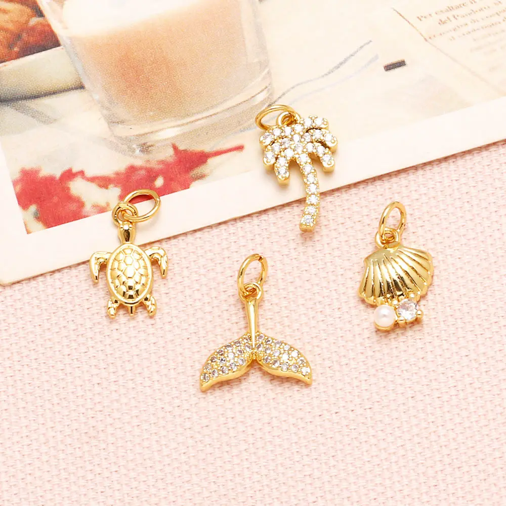 OCESRIO White Crystal Whale Tail dijes para bisutería Copper Gold Plated Turtle Shell Palm Jewelry Making Supplies chma274
