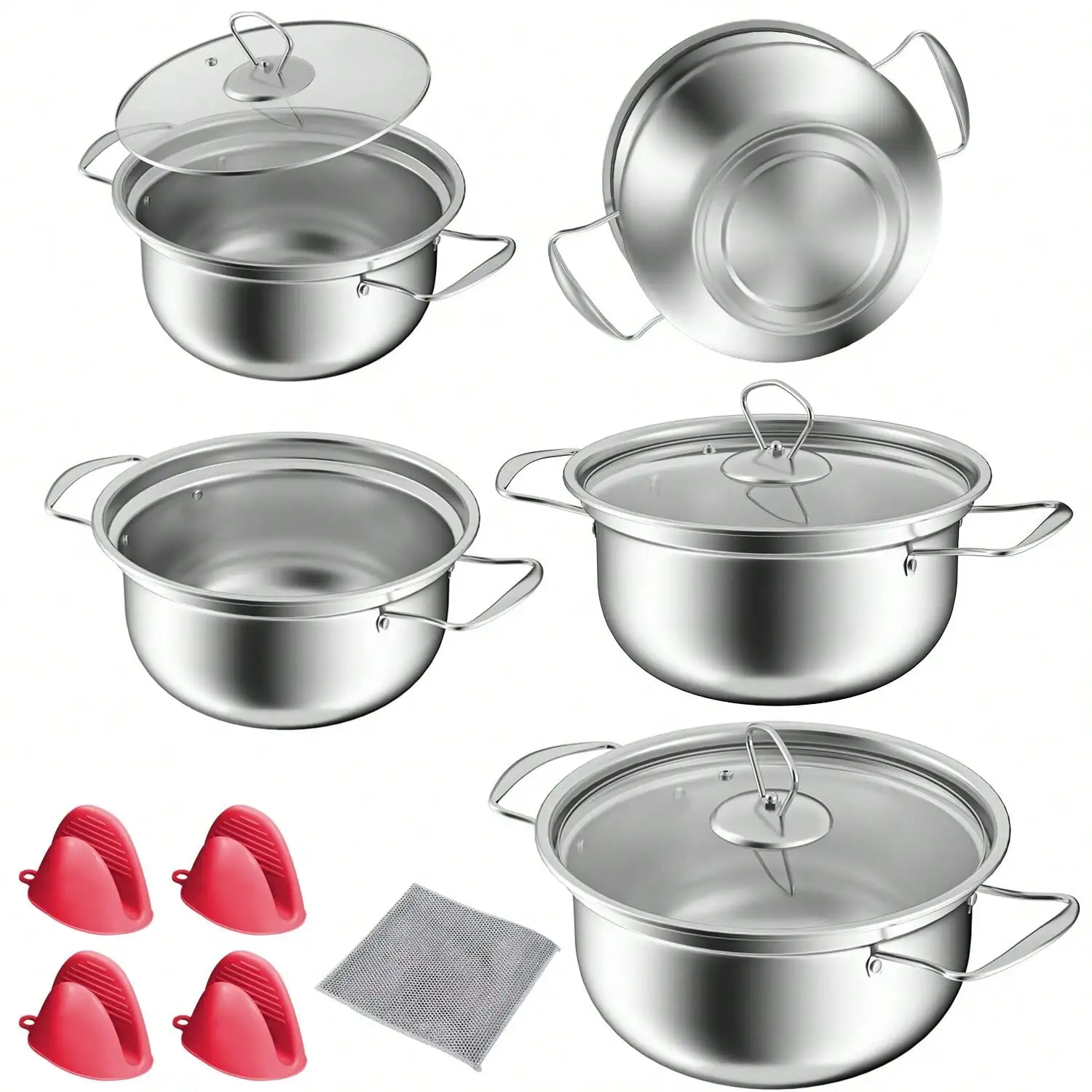 

15-Set Stainless Steel Stock Pot w/ Glass Lid - Induction-Safe for Stews & Soups