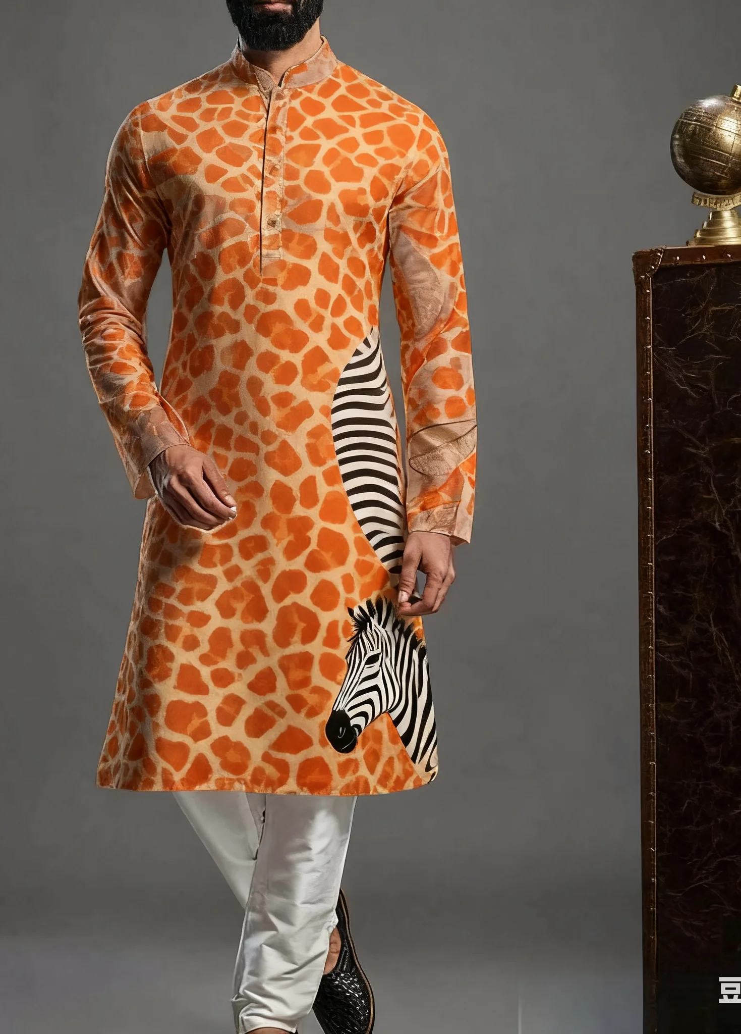 2026 Kurt men's digital print pattern kurta vardha fashionable casual fit regular robe suitable for all occasions.