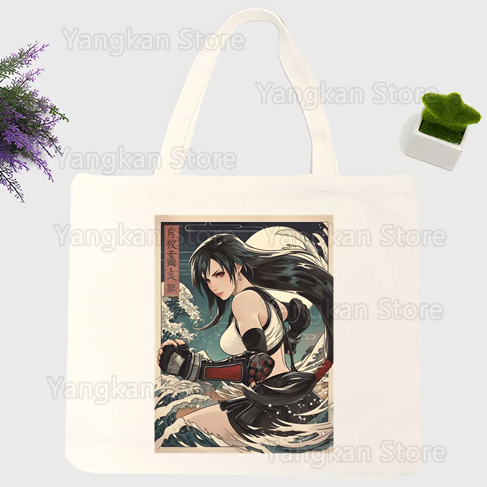 Final Fantasy 7 FF7 Shopping Bags Tote Bag Beach  Shopper Bags Handbags High Capacity Canvas Shoulder Bags