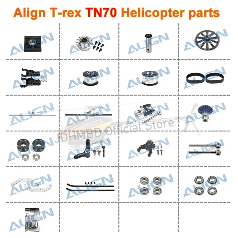 Części Align T-rex TN70: Tylny wahacz z włókna węglowego, pasek napędowy silnika, obudowa przekładni głównej do helikoptera RC TN70