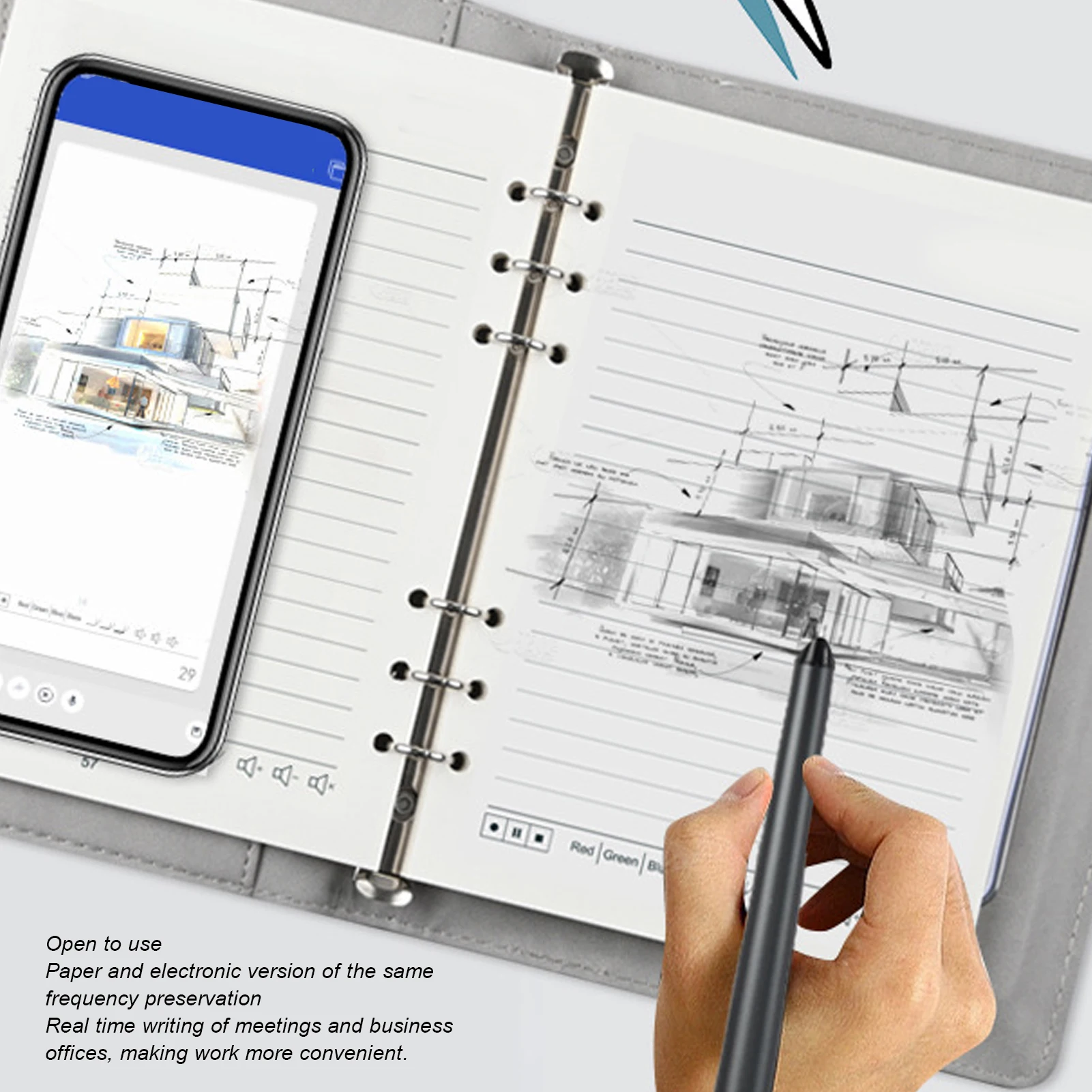 مجموعة الكتابة الذكية للكمبيوتر المحمول الرقمي، التعرف على OCR، التخزين دون اتصال، المزامن في الوقت الحقيقي مع تطبيق القلم الذكي للهواتف الذكية