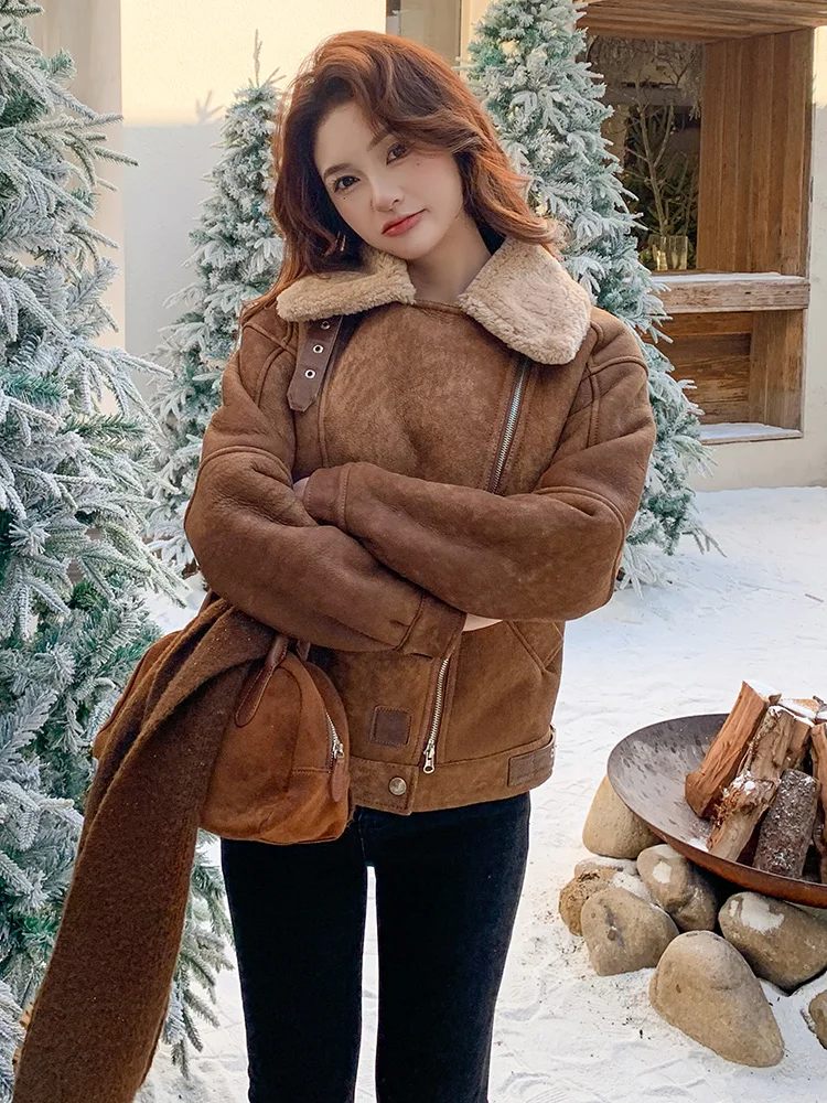 Tcyeek 진짜 가죽 자켓 겨울 의류 2025 천연 모피 코트 여성 빈티지 Motocycle 자켓 여성 streetwear Пальто Женское