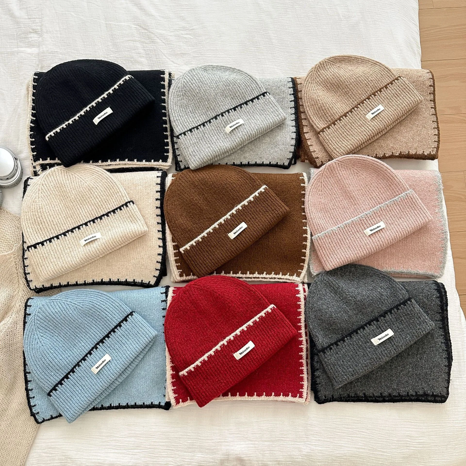 Autumn And Winter Old Money Style Knitted Caps Scarf 2-Piece Set Men's And Women's Versatile Hook Line Edge Warm Pullover Hats