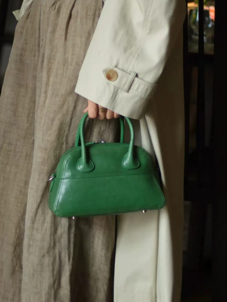 

Green Fashion Retro Simple Unique Genuine Leather Shell Women Tote Bag\Handbag Real Leather Lady Shoulder Crossbody Bag