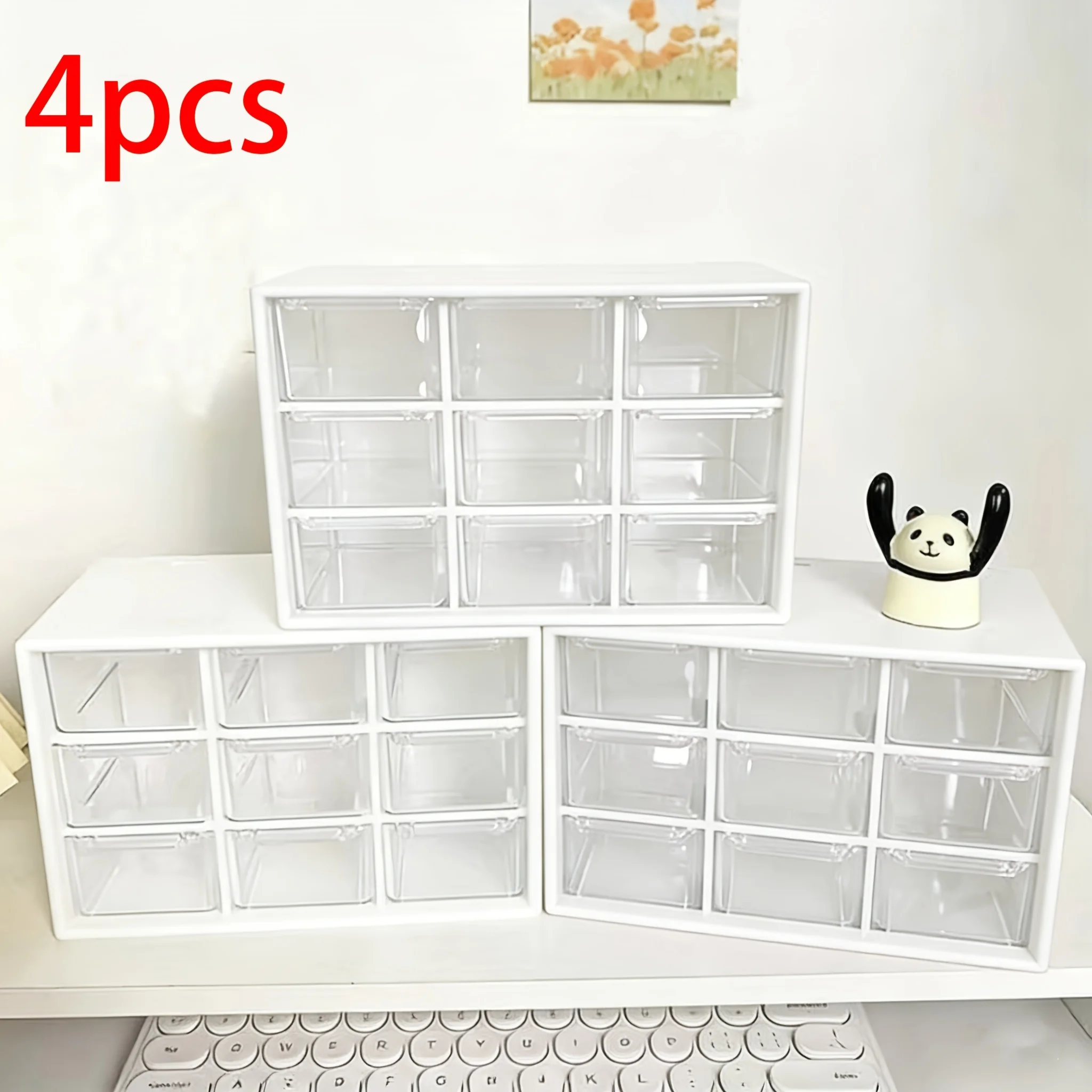 4-piece set, 9-bin drawer storage box, made of high-transparency and durable plastic, specifically designed for organizing jewel