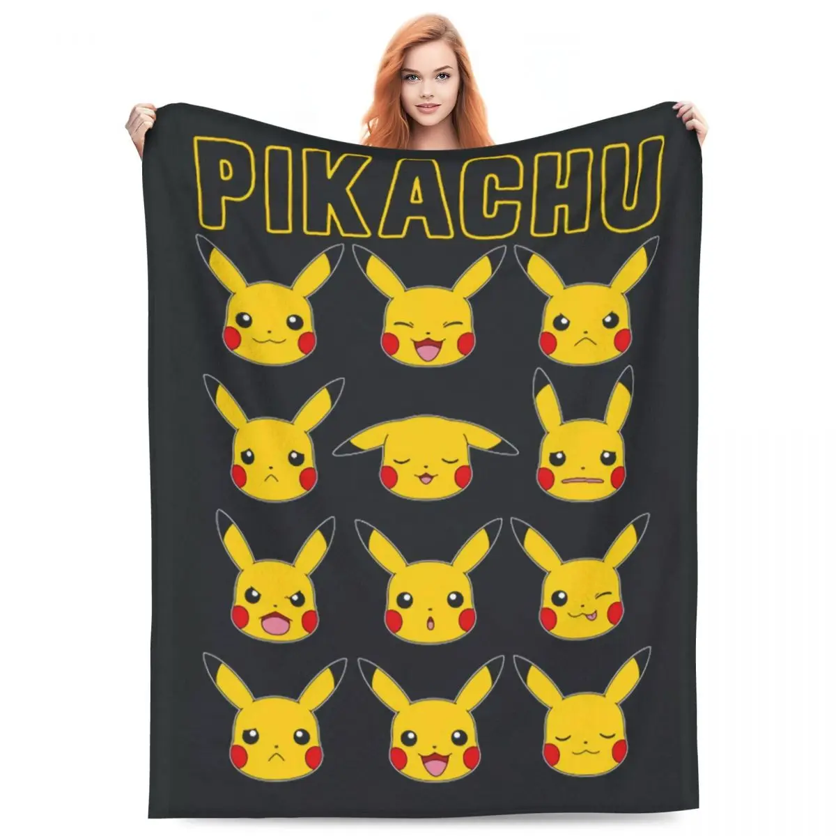 Pikachu Face Warm Soft Blanket Picnic Plush Throw Blanket Print Home Decor Flannel Bedspread Sofa Bed Cover