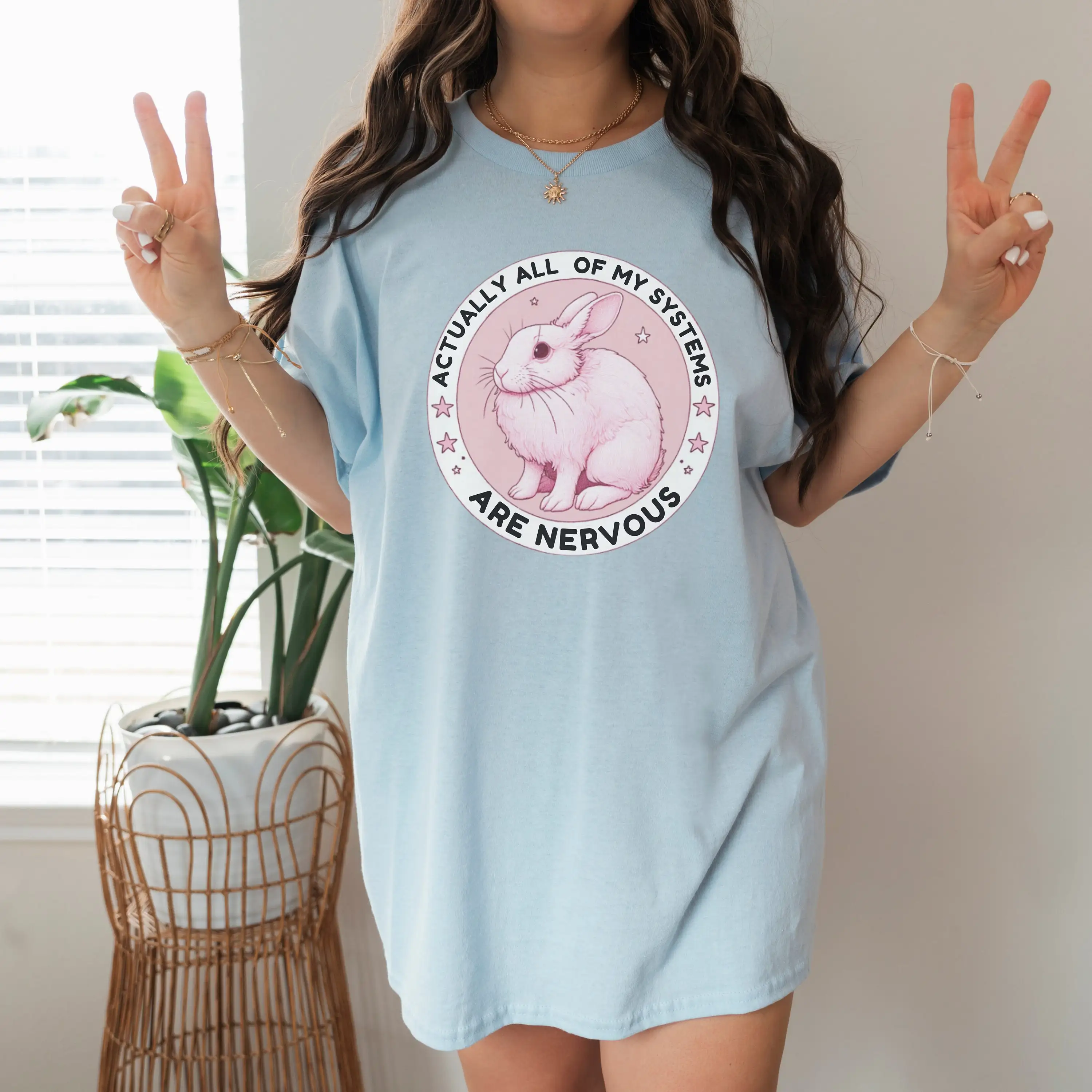 All Of My Systems Are Nervous Bunny T Shirt Cute Rabbit System Mental Health Self Love Apparel