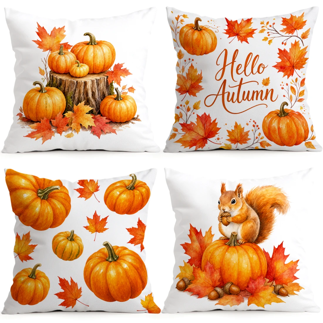 1pcs/4pcs Pumpkin Squirrel Autumn Cushions Pillowcase Polyester Cushion Cover Throw Pillow Pillowcover Home Car Sofa Decor