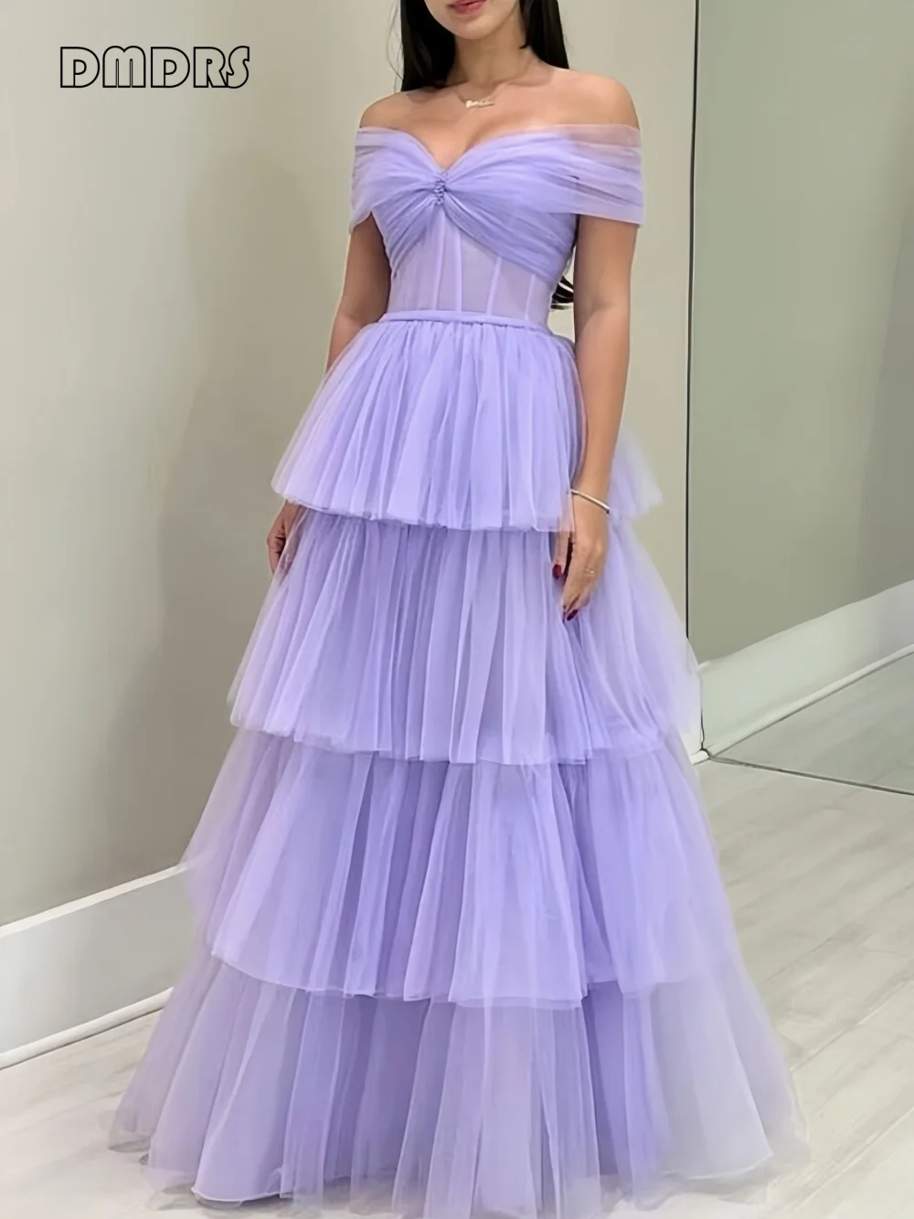 

Sweet Off-the-Shoulder Tulle Long Dress for Women, Customized Colors Corset A Line Long Evening Dress, Women's Formal Party Gown