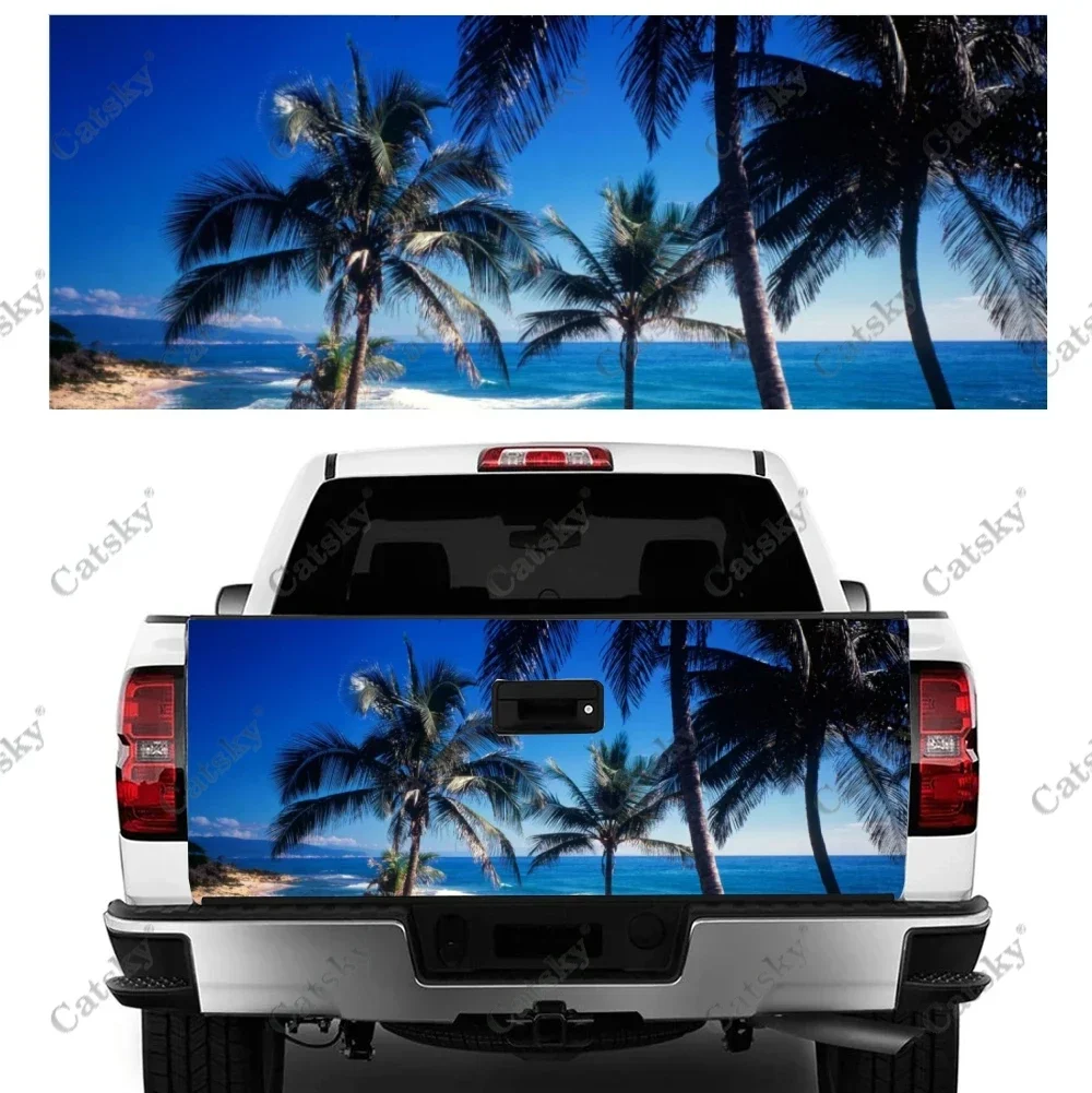 Nature Beach Palm Car Tail Trunk Protect Vinly Wrap Stickers Decal Car Accessories Decoration Sticker for SUV Off-road Pickup