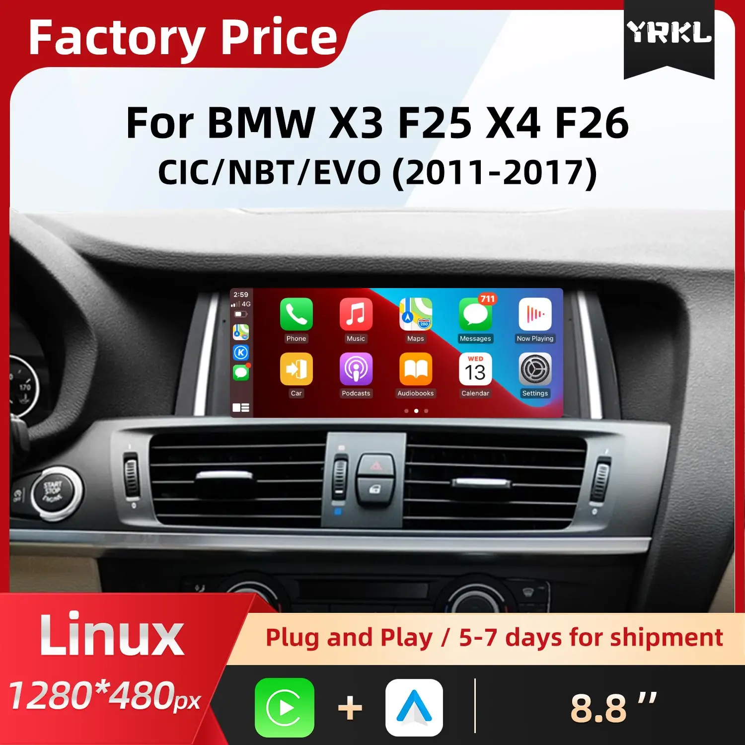 

For BMW X3 F25 X4 F26 Car Radio Multimedia Video Player Wireless CarPlay Android Auto Navigation Monitor Touch screen Intelligen