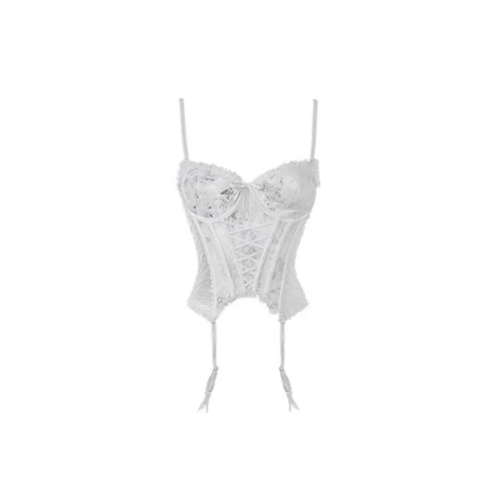 Fashion Mesh Transparent Lace Flower Camisole Sleeveless Tank Slim Crop Tops Sweet Ruffle Satin Lace-up Corset Spring Summer