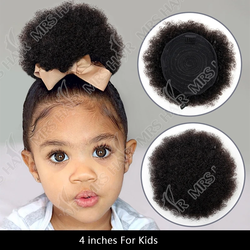 Capelli umani coda di cavallo crespo ricci Afro Puff coulisse panino alto fermaglio per capelli in su estensioni Updo per donne nere 4 6 8 pollici