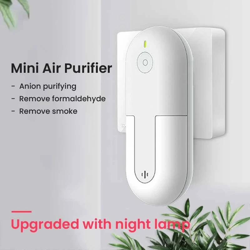 

Portable Negative Ion Air Purifier Anion Air Freshener Ionizer Dust Odor Formaldehyde Smoke Removal Night Lamp Toilet Deodorant