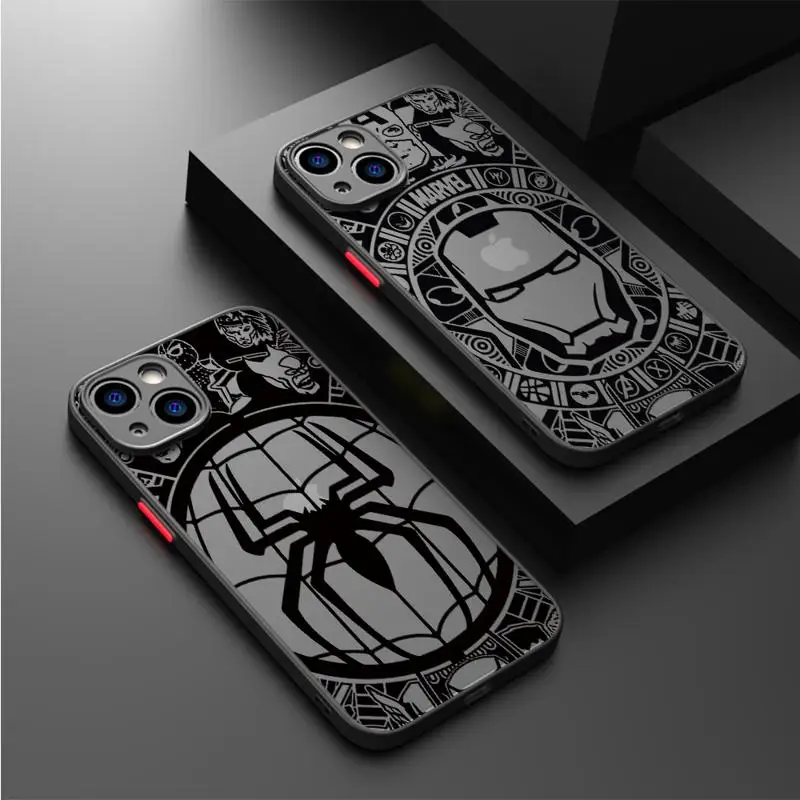 Marvel Iron Man Sqiderman Case For Apple iPhone 15 11 14 13 12 Pro 7 XR X XS Max 8 Plus 6 6S SE 2022 15Pro Matte Phone Funda