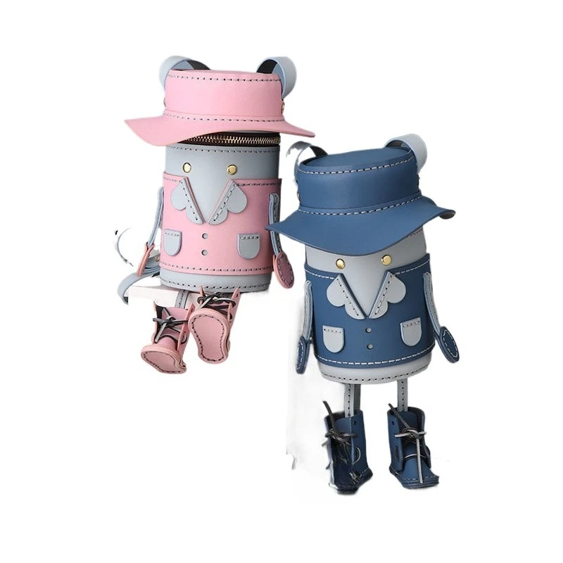 

Genuine leather cartoon character bag, bucket bag, handmade DIY cowhide material bag, hooded villain to make gifts by hand