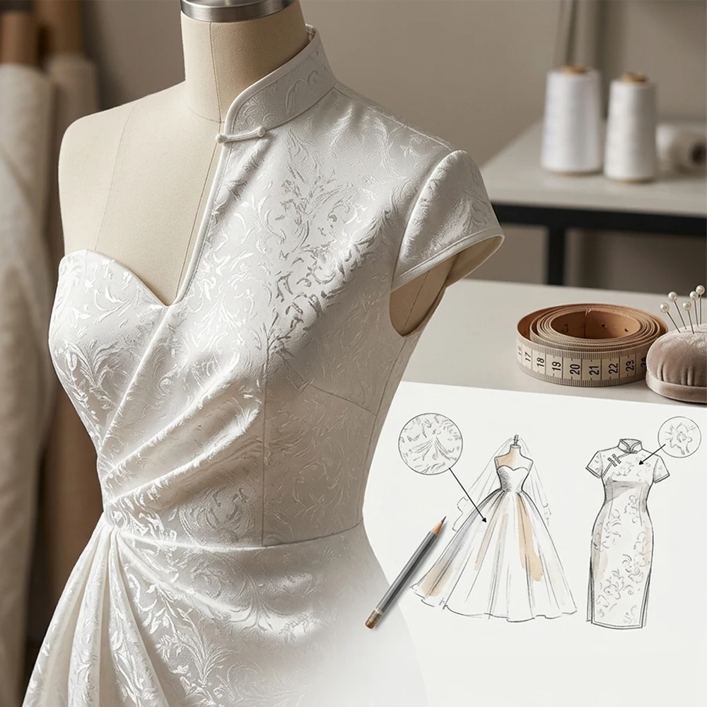3D Jacquard White Brocade Fabric, High-Quality Garment Sewing Fabric, DIY Curtain Decoration Material, Sold by Size.