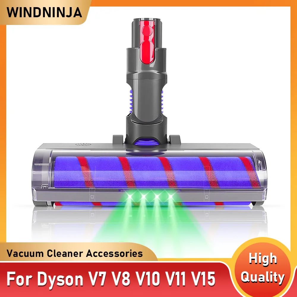 Parte della testina per aspirapolvere Dyson V7 V8 V10 V11 V15 Spazzole a rullo morbido con azionamento diretto e 4 luci a LED per pavimenti duri